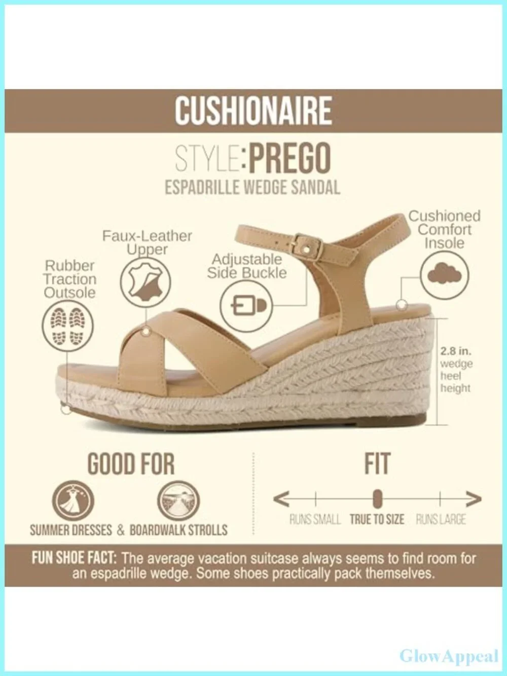 CUSHIONAIRE Prego Espadrille Wedge Sandals Faux Leather Comfort Casual